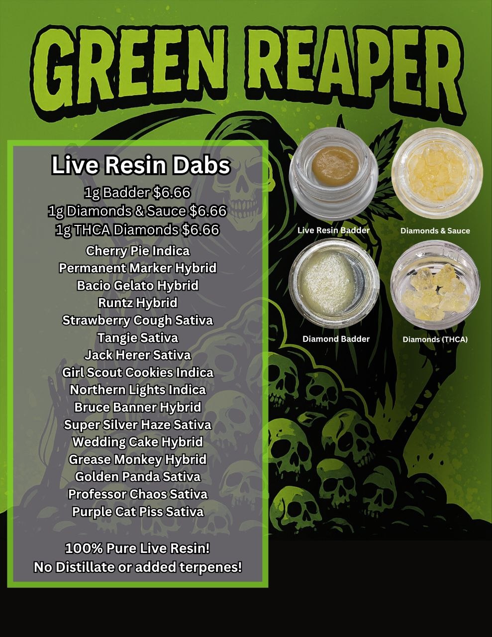 Green Reaper live resin menu preview