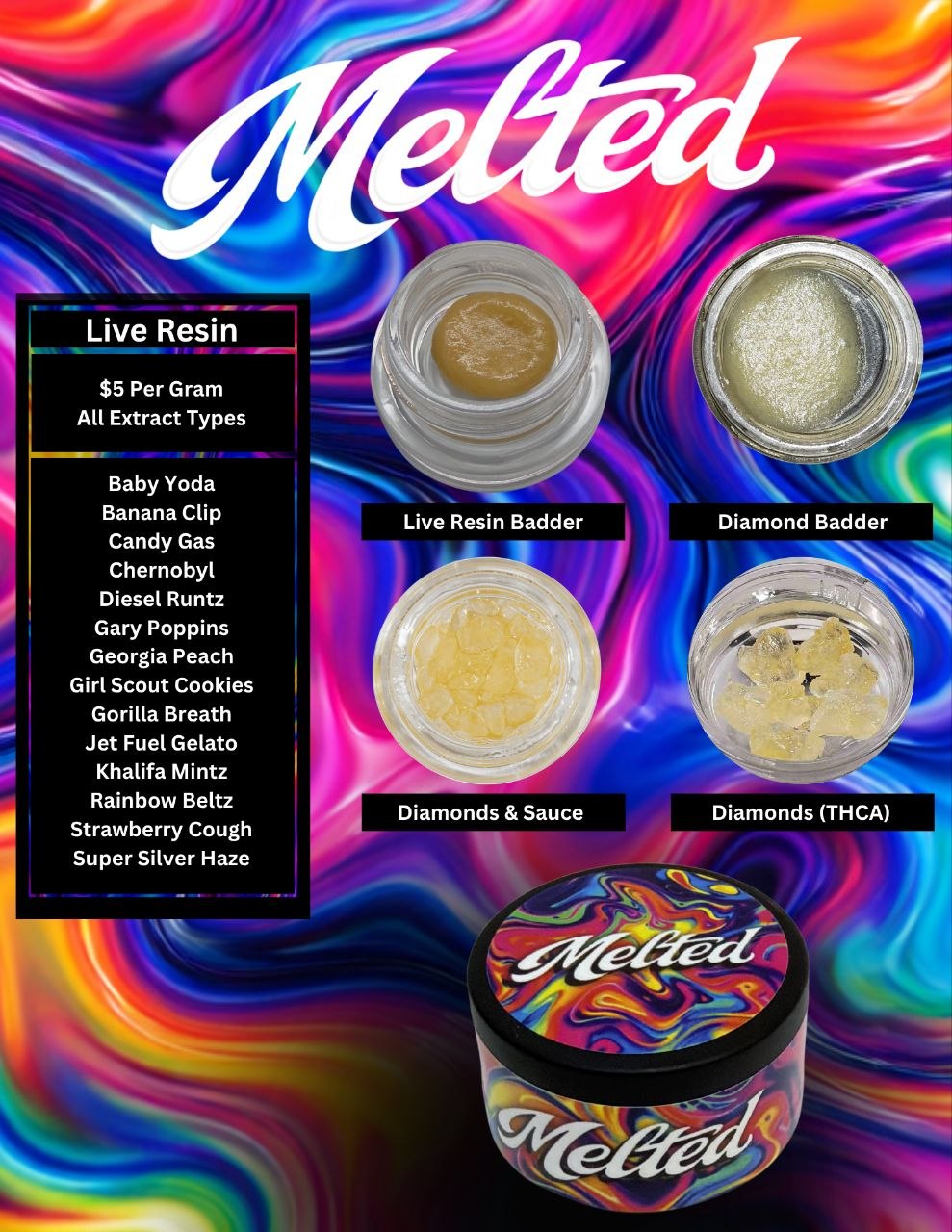 Melted live resin menu preview